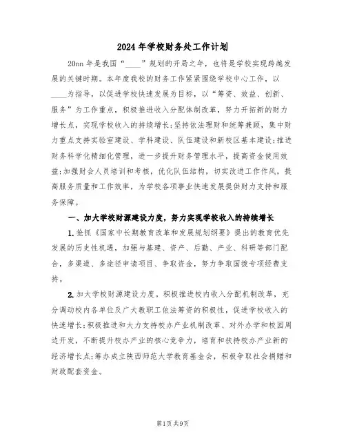 2024年学校财务处工作计划（五篇）