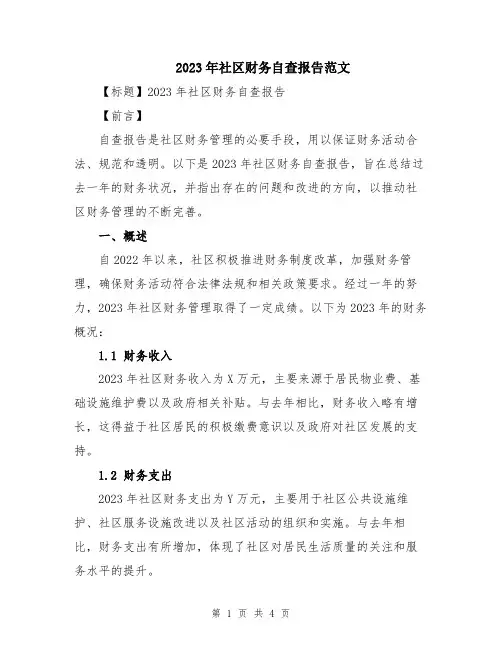 2023年社区财务自查报告范文
