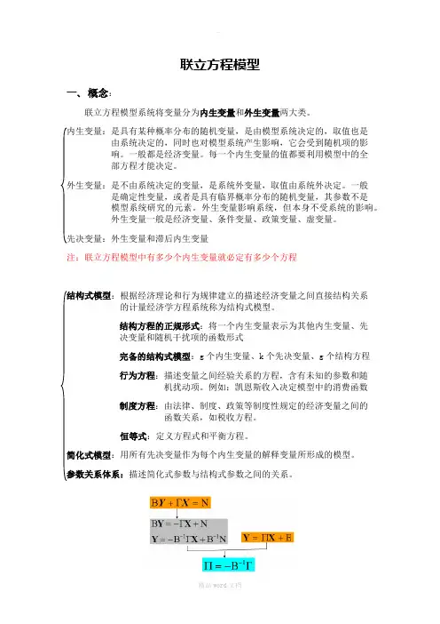 计量经济学知识点整理：联立方程
