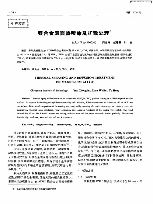 镁合金表面热喷涂及扩散处理