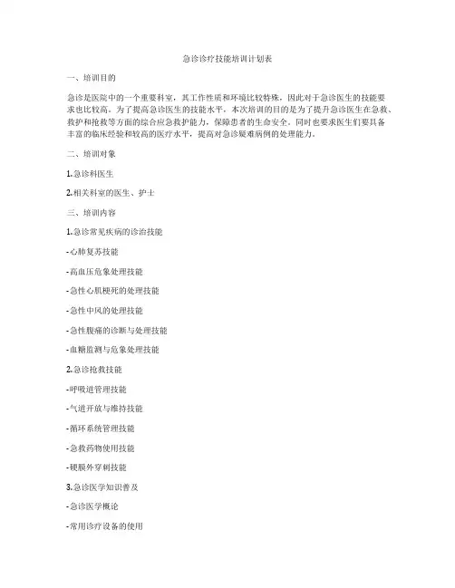 急诊诊疗技能培训计划表