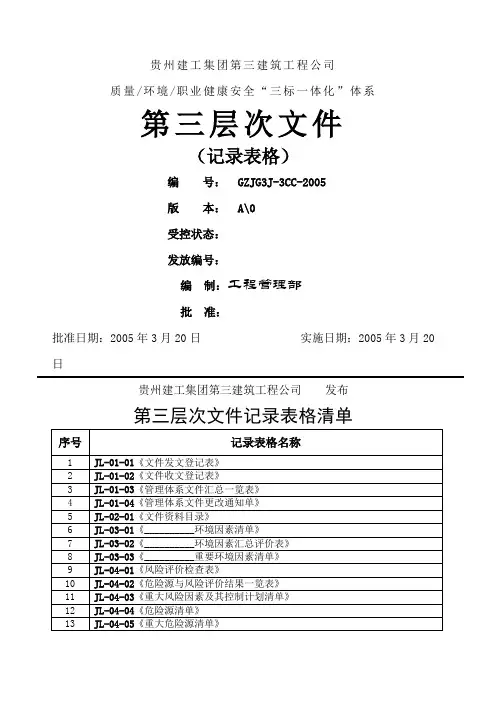 三公司体系三层次文件表格 正稿 