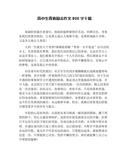 高中生青春励志作文800字十篇