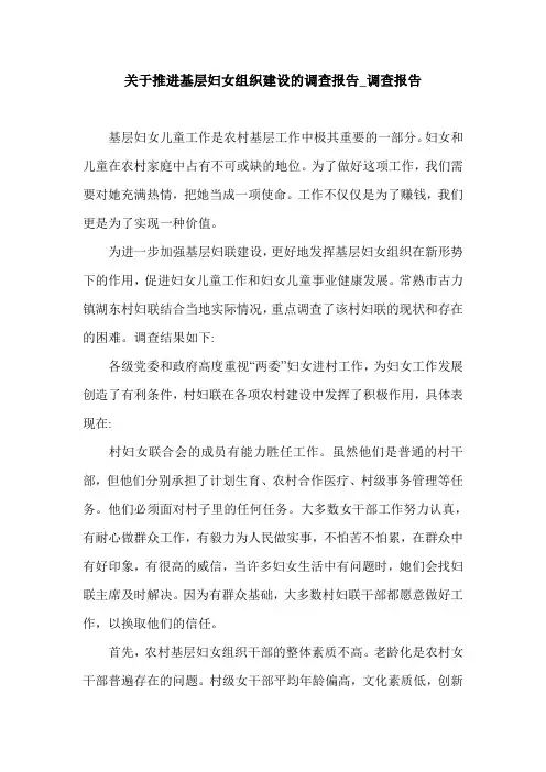 关于推进基层妇女组织建设的调查报告_调查报告.doc
