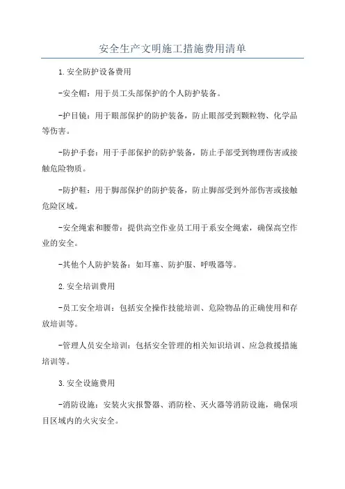 安全生产文明施工措施费用清单