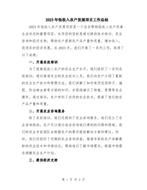 2023年低收入农户发展项目工作总结