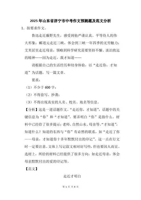 2025年济宁市中考作文猜题附范文分析