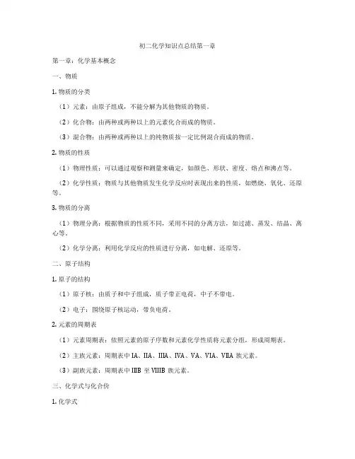 初二化学知识点总结第一章