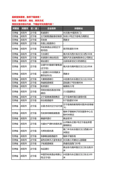 新版甘肃省庆阳市正宁县酒水批发企业公司商家户名录单联系方式地址大全45家