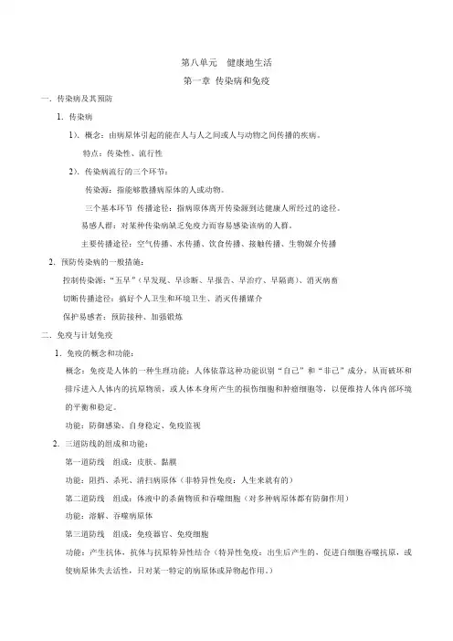 人教版八年级下册生物知识点总结——第八单元第一章