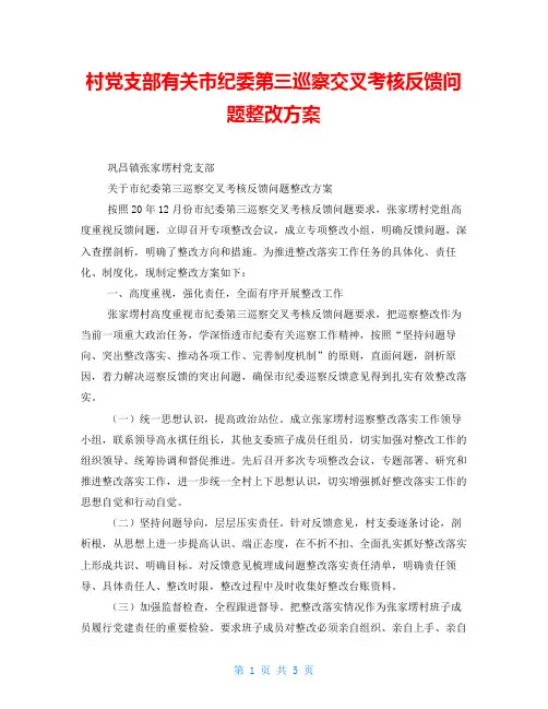 村党支部有关市纪委第三巡察交叉考核反馈问题整改方案