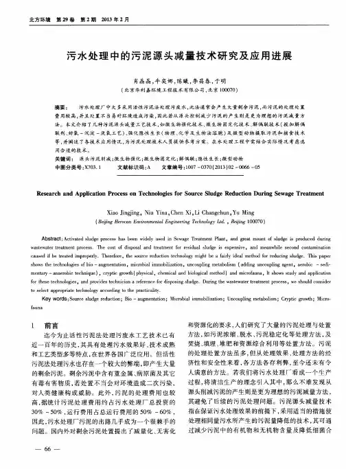 污水处理中的污泥源头减量技术研究及应用进展
