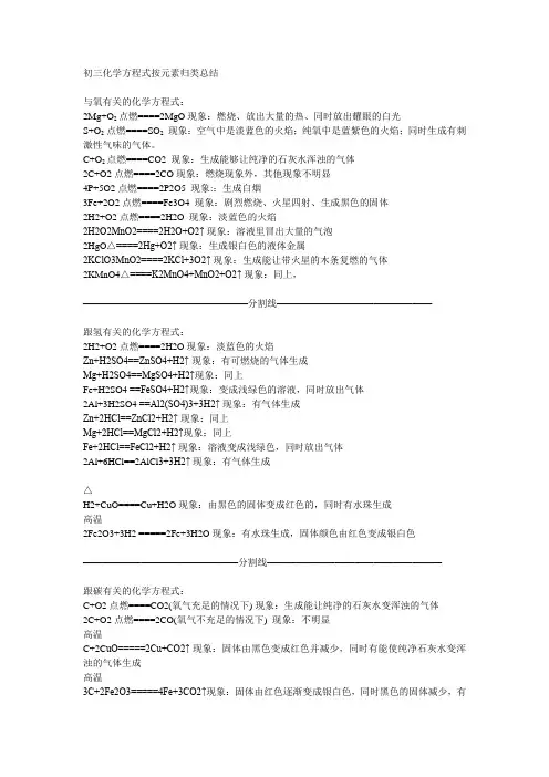 最新苏教版九年级化学方程式总结及现象(精品)