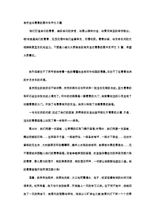 高中作文-有关走过青春的高中生作文5篇