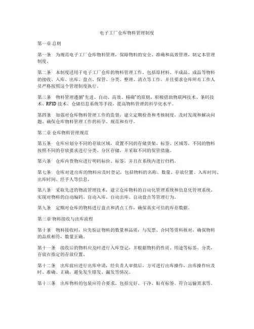电子工厂仓库物料管理制度