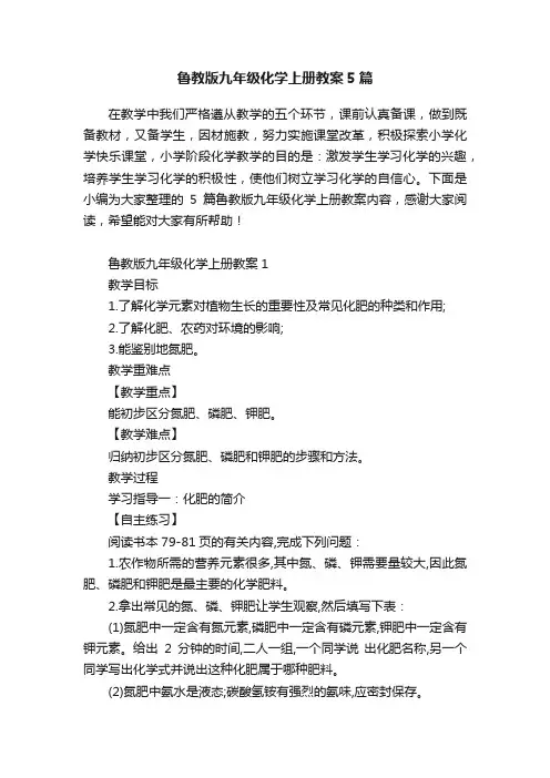 鲁教版九年级化学上册教案5篇