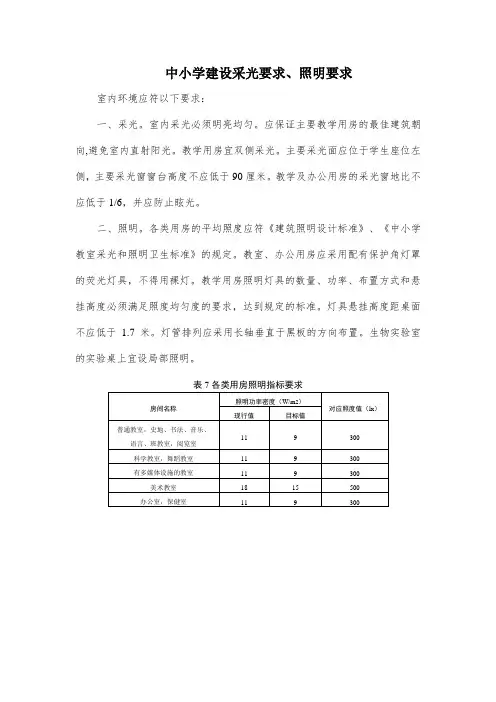 中小学建设采光要求、照明要求