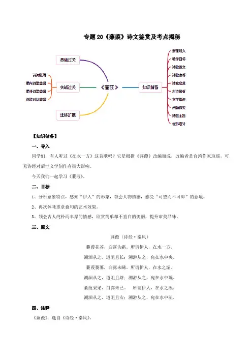《蒹葭》诗文鉴赏及考点