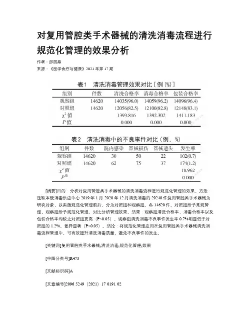 对复用管腔类手术器械的清洗消毒流程进行规范化管理的效果分析