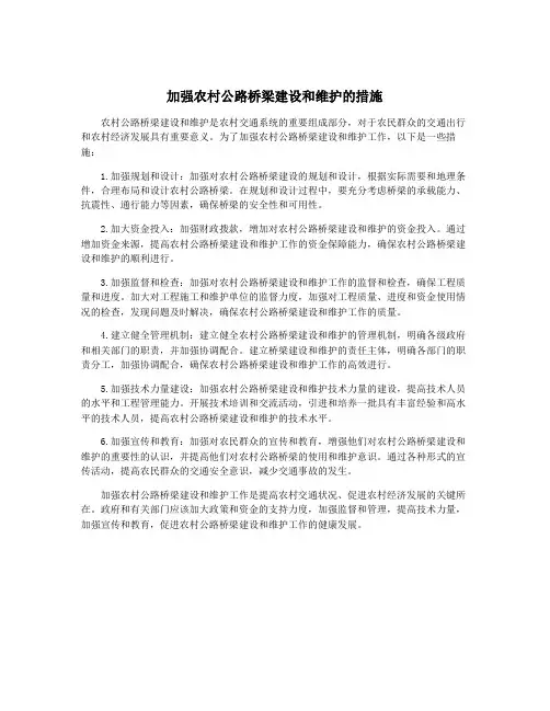 加强农村公路桥梁建设和维护的措施