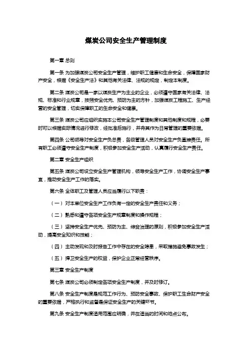 煤炭公司安全生产管理制度