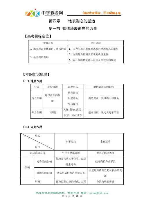 【地理】2011版一轮精品复习学案：4.1 营造地表形态的力量(必修1)