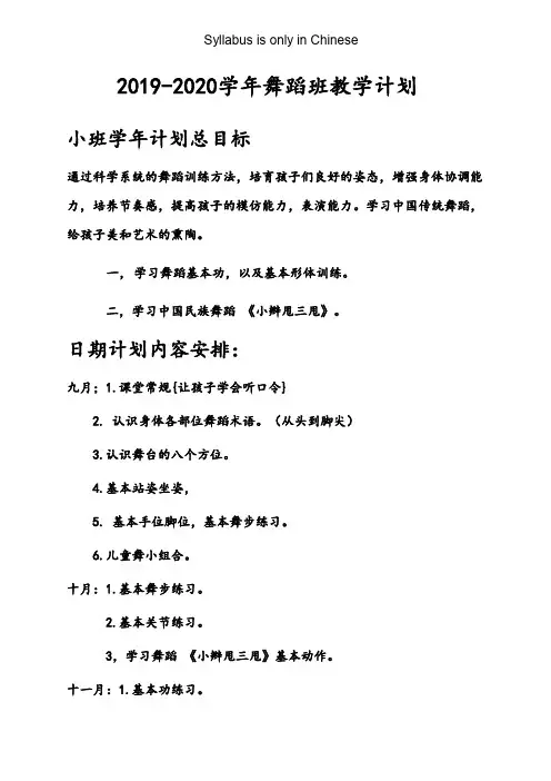 2019-2020学年舞蹈班教学计划
