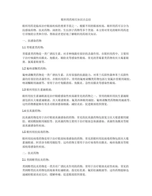眼科用药相关知识点总结