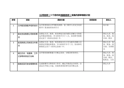 船舶3个月实施内部审核计划