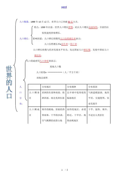 七年级地理上：第一节世界的人口教案(湘教版)