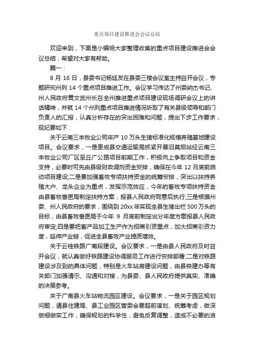 重点项目建设推进会会议总结_公文写作范文_