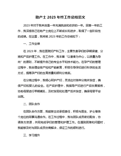 助产士2023年终工作总结范文