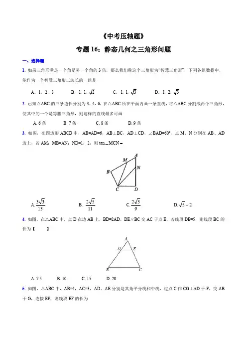 专题16 静态几何之三角形问题(压轴题)