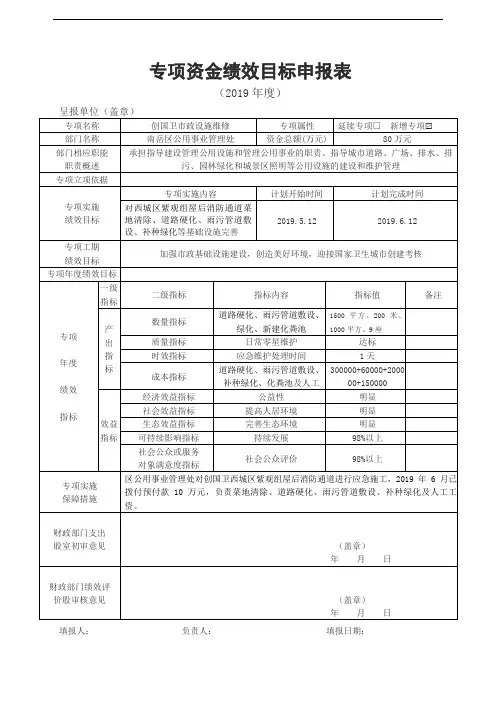专项资金绩效目标申报表