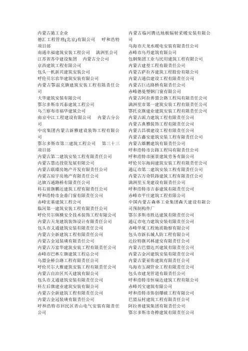 内蒙古所有施工企业名单