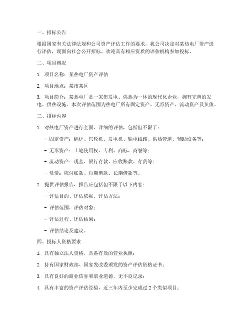 热电厂资产评估招标文件