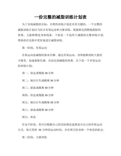 一份完整的减脂训练计划表