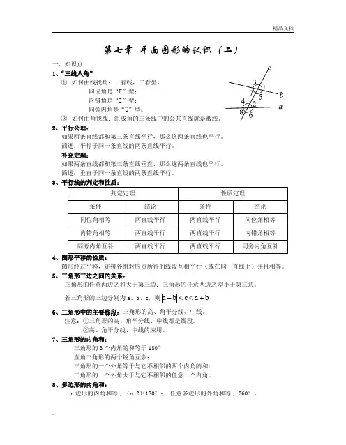 苏教版七年级下册数学知识点总结模板