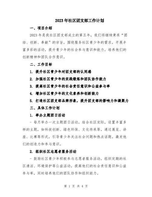 2023年社区团支部工作计划 