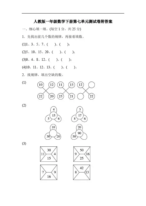 人教版一年级数学下册第七单元测试卷附答案