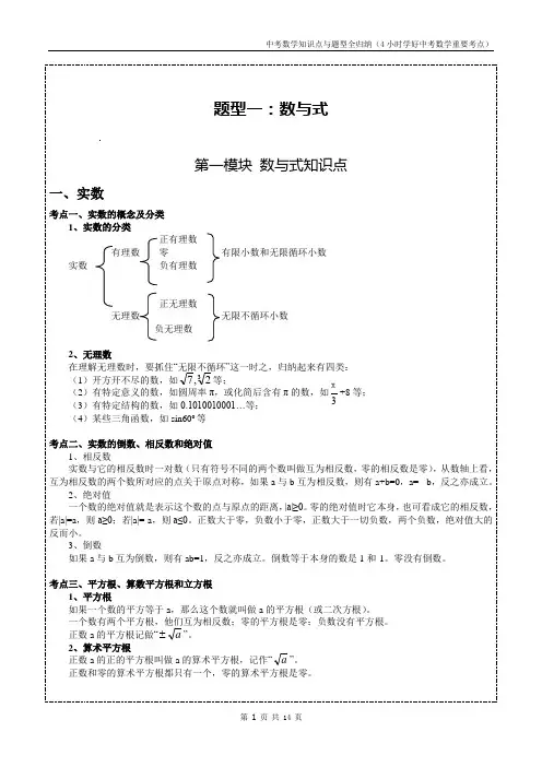 中考数学知识点与题型全归纳 数与式