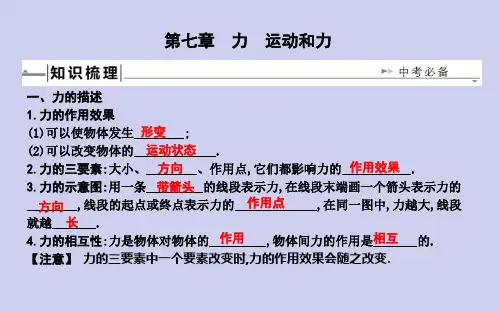 2019届九年级中考物理同步复习课件：第七章 力 运动和力 (共47张PPT)