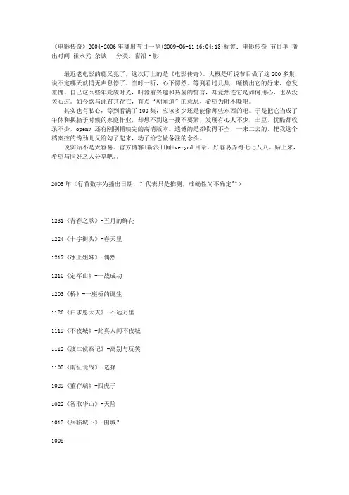 《电影传奇》播出节目一览