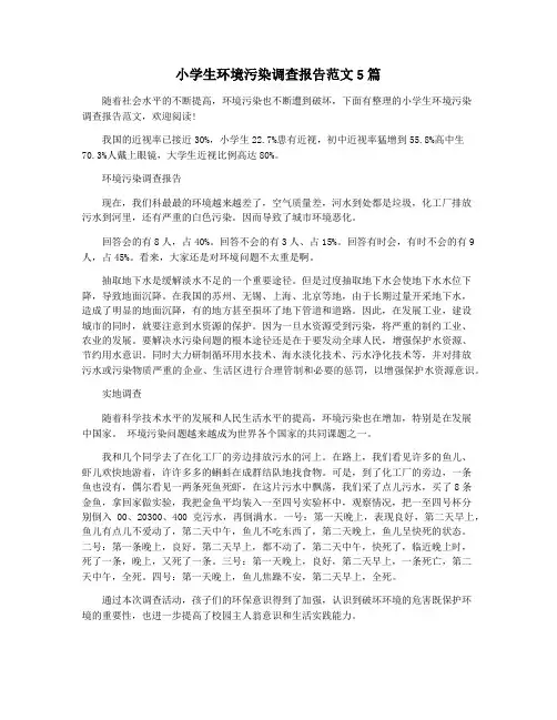 小学生环境污染调查报告范文5篇