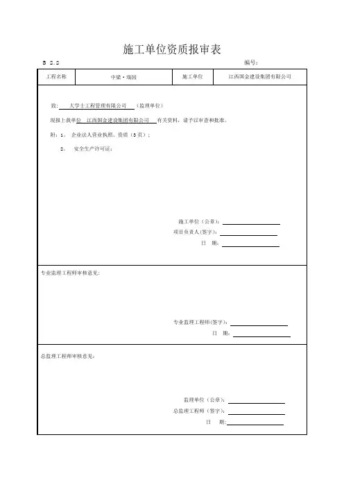 施工单位资格报审表【范本模板】