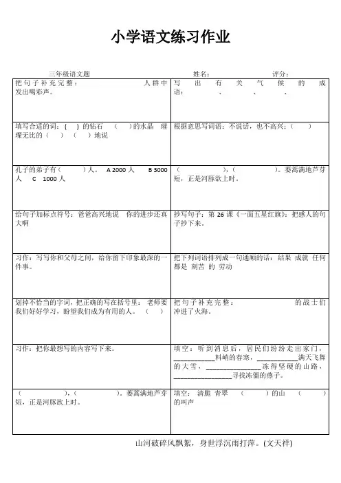 三年级语文课堂拓展练习III (102)