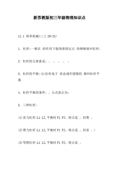 新苏教版初三年级物理知识点大全
