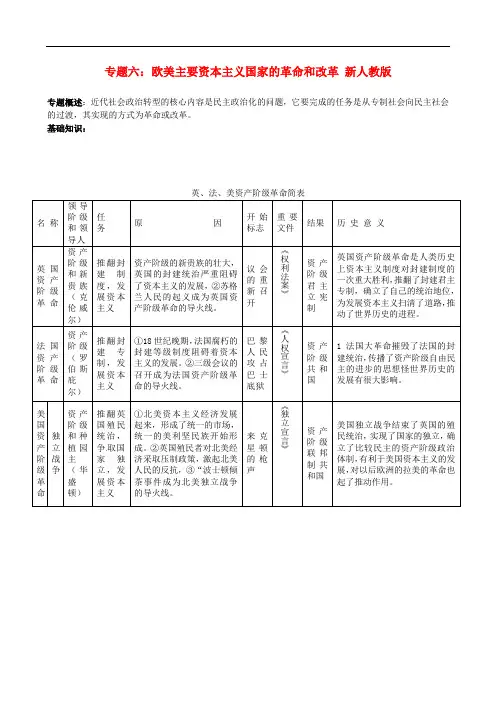 最新-中考历史专题复习专题六欧美主要资本主义国家的革命和改革(专题概述+基础知识)新人教版 精品
