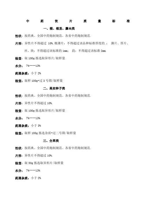 饮片质量标准