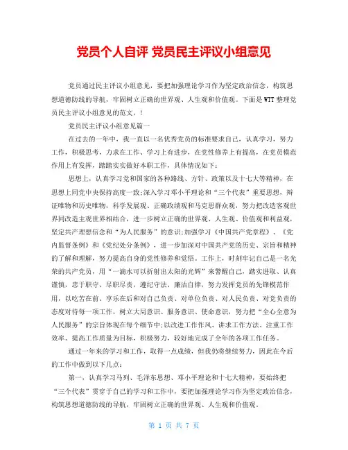 党员个人自评 党员民主评议小组意见 